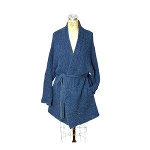 Vintage Blue Willi's cotton knit sweater wrap coat Made in Denmark Size L Unisex